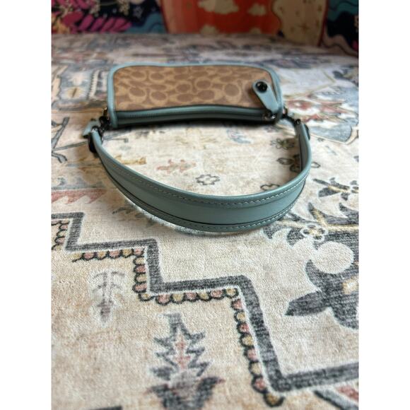 Coach Swinger 20 Bag in Signature Canvas Logo C Leather Mini Shoulder Purse Teal - Picture 7 of 16